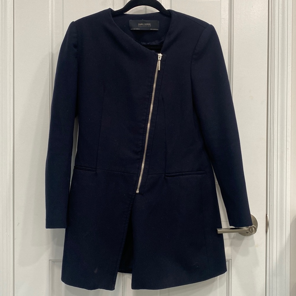 ZARA Basic Navy Asymmetrical Zip-Front Jacket